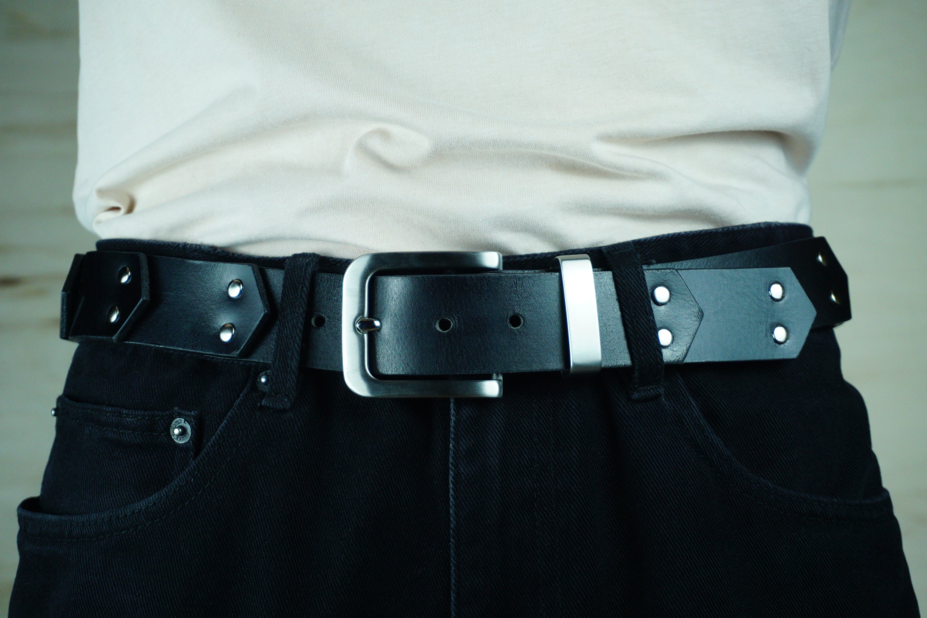 “Plated” Belt in Full Grain Buffalo Leather