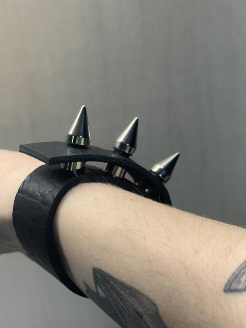 "3 Spike Stud" Bison Leather Bracelet