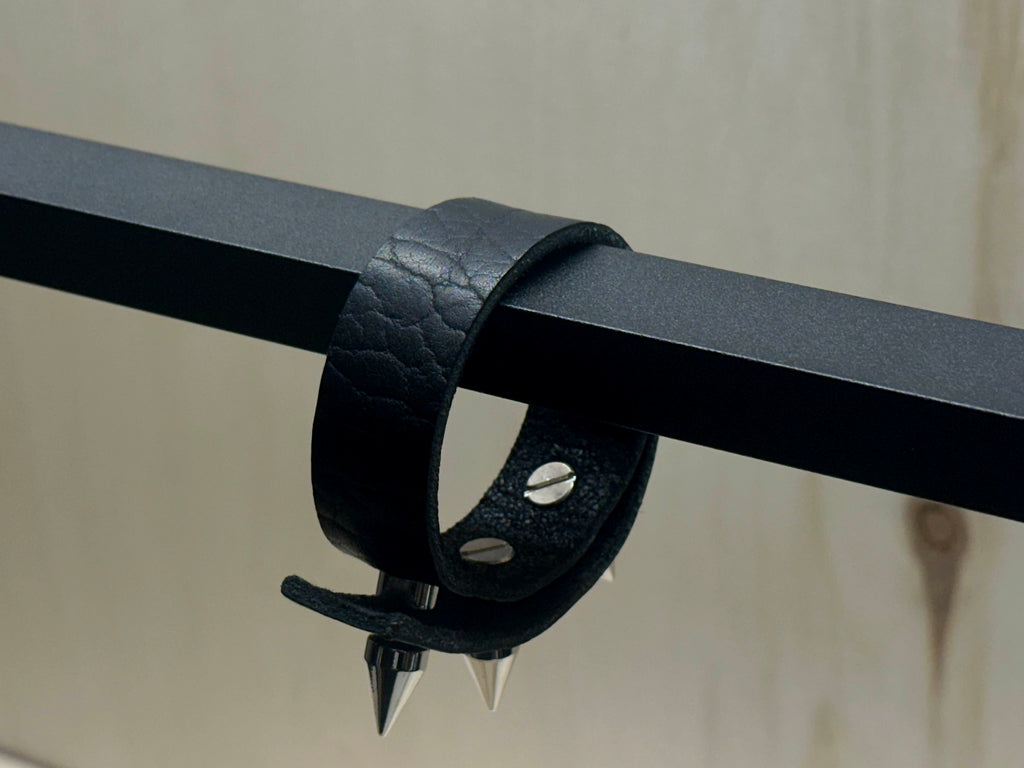 "3 Spike Stud" Bison Leather Bracelet