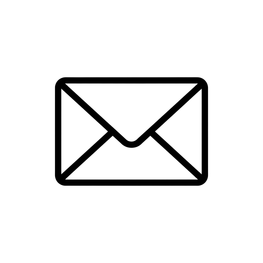 Black outline of a envelope on a white background